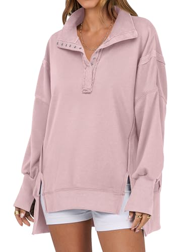Oversized Button-Up Henley Sweatshirt for Women