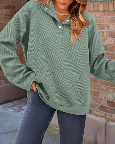 KIRUNDO Women's Textured Long Sleeve Henley Sweatshirt