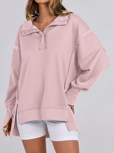 Oversized Button-Up Henley Sweatshirt for Women