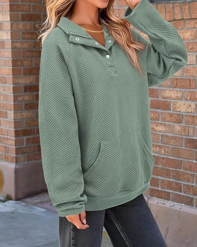 KIRUNDO Women's Textured Long Sleeve Henley Sweatshirt