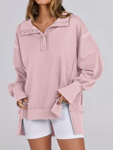 Oversized Button-Up Henley Sweatshirt for Women