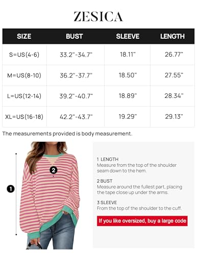 ZESICA Women's Pink Striped Oversized Sweatshirt