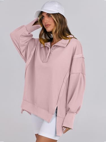 Oversized Button-Up Henley Sweatshirt for Women