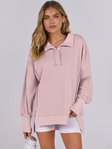 Oversized Button-Up Henley Sweatshirt for Women