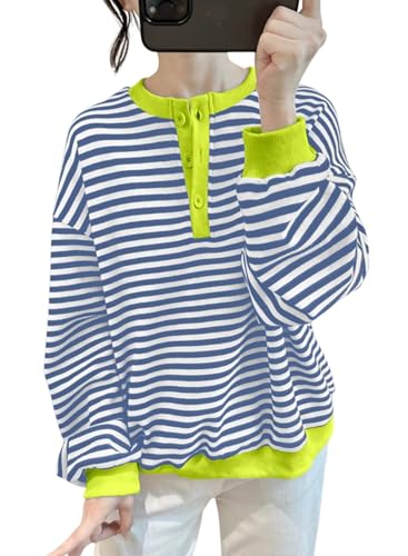 Striped Oversized Button Sweatshirt for Women