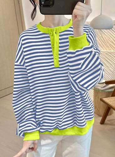 Striped Oversized Button Sweatshirt for Women