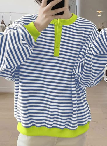 Striped Oversized Button Sweatshirt for Women