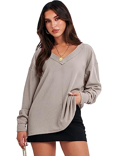 Oversized Off-Shoulder V Neck Tunic Top for Women