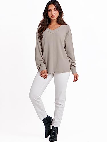 Oversized Off-Shoulder V Neck Tunic Top for Women