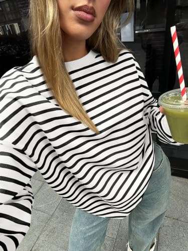 Trendy Striped Y2K Oversized Crewneck Sweatshirt