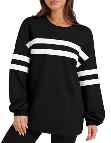 Trendy Oversized Striped Crew Neck Sweatshirt