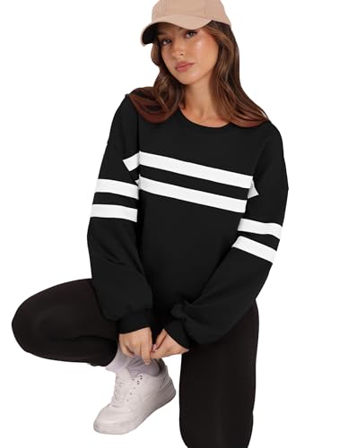 Trendy Oversized Striped Crew Neck Sweatshirt