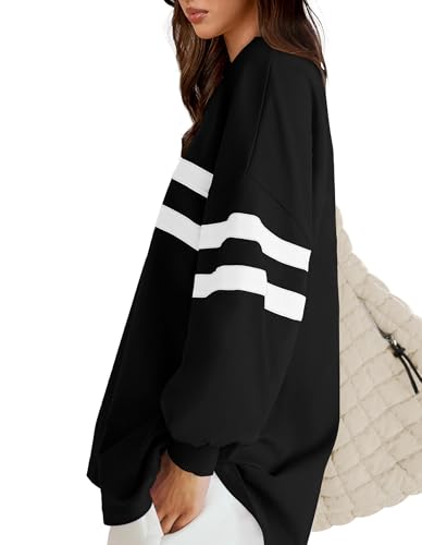 Trendy Oversized Striped Crew Neck Sweatshirt