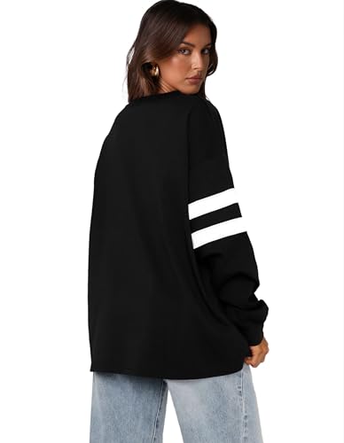 Trendy Oversized Striped Crew Neck Sweatshirt