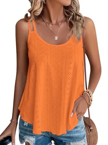 ATHMILE Women's Sleeveless Eyelet Cami Top - Orange