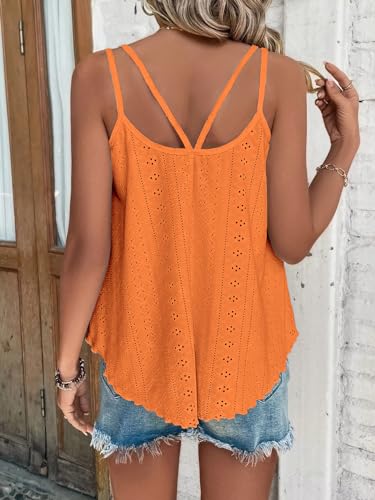 ATHMILE Women's Sleeveless Eyelet Cami Top - Orange