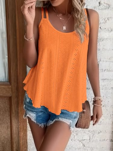 ATHMILE Women's Sleeveless Eyelet Cami Top - Orange