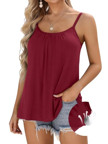 Wine Red Adjustable Strap Camisole with Built-in Bra