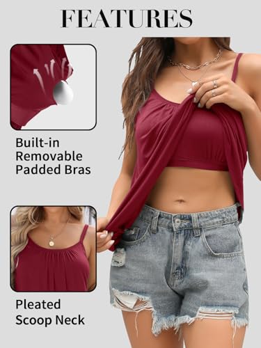 Wine Red Adjustable Strap Camisole with Built-in Bra