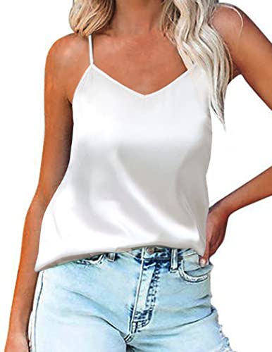 Ekouaer Women's Silk Satin V Neck Cami Top