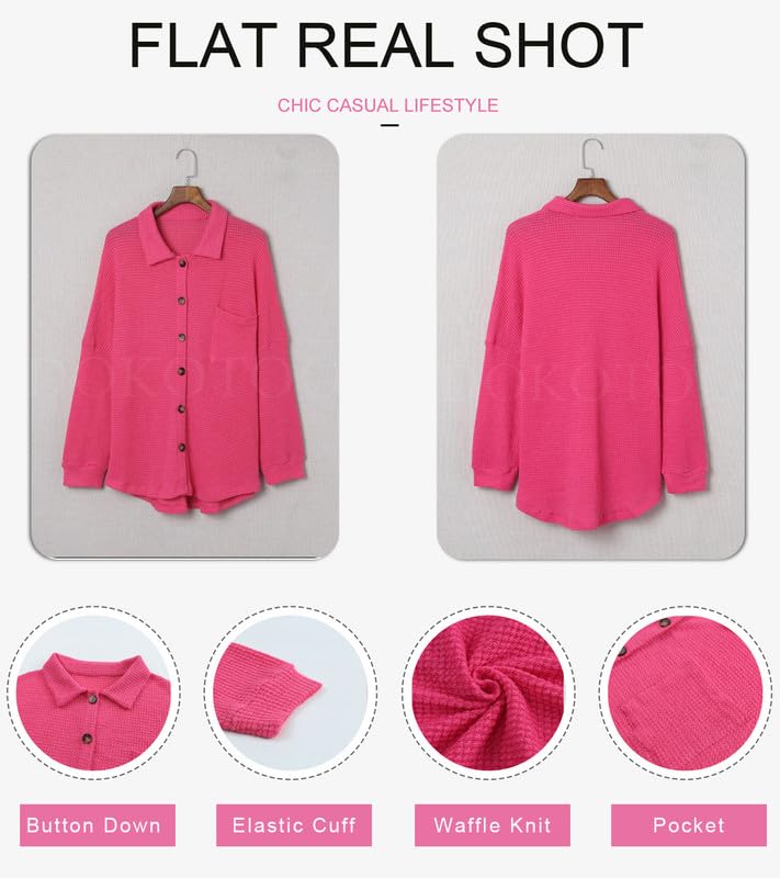 Hot Pink Oversized Button Up Pocket Shirt, Medium