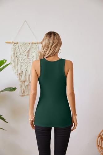 VICHYIE Women's Green Ribbed Sleeveless Tank Top