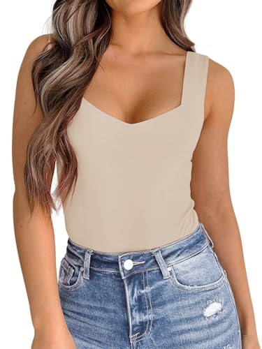 PINKMSTYLE Women's Fitted V-Neck Summer Tank Top