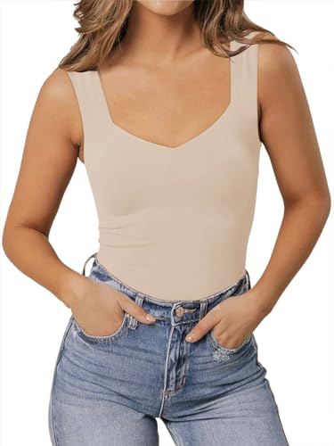 PINKMSTYLE Women's Fitted V-Neck Summer Tank Top