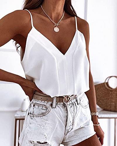 Women's V-Neck Strappy Tank Top - White