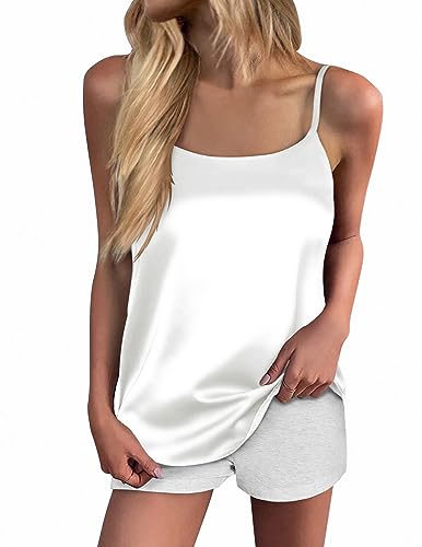 Ekouaer Women's White Silk Spaghetti Strap Camisole