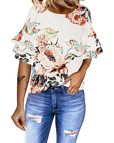 Luvamia Floral Print Bell Sleeve Casual Top