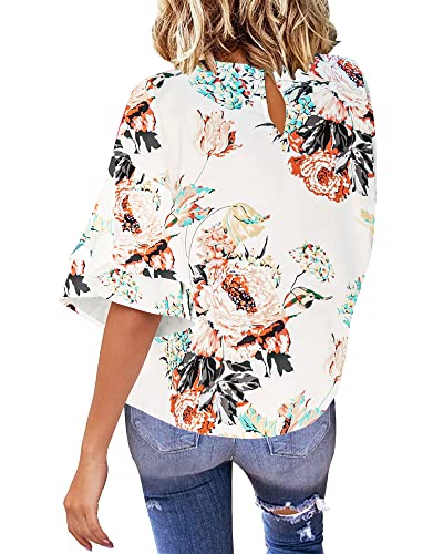Luvamia Floral Print Bell Sleeve Casual Top