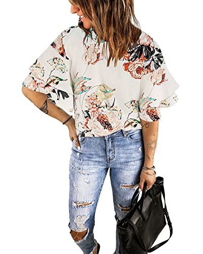 Luvamia Floral Print Bell Sleeve Casual Top