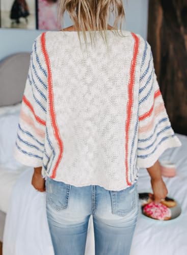 Dokotoo Women's Color Block Striped Crochet Sweater
