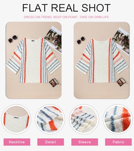 Dokotoo Women's Color Block Striped Crochet Sweater