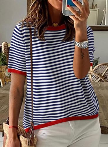 Dokotoo Women's Color Block Crewneck Summer Top