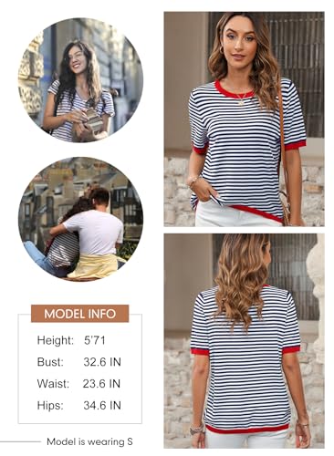 Dokotoo Women's Color Block Crewneck Summer Top