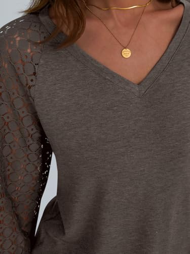 Automet Women's V-Neck Lace Long Sleeve Tops
