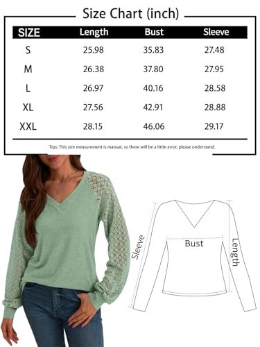 Automet Women's V-Neck Lace Long Sleeve Tops