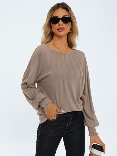 AUTOMET Women's Trendy Pleated Long Sleeve Shirt