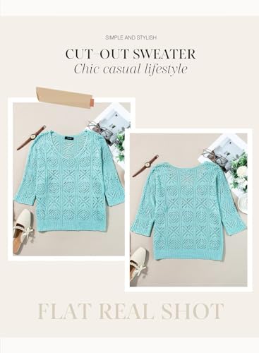 Dokotoo Women's Light Blue Crochet Top Sweater