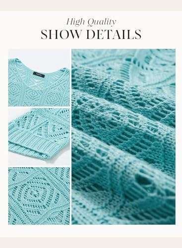 Dokotoo Women's Light Blue Crochet Top Sweater