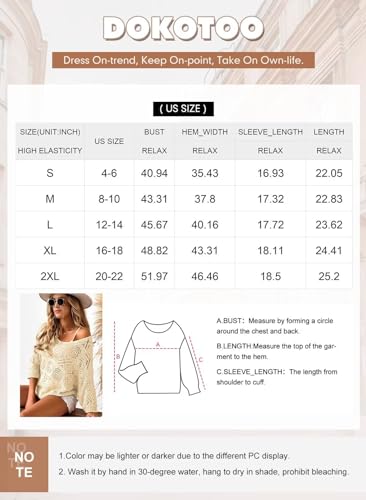 Dokotoo Women's Light Blue Crochet Top Sweater