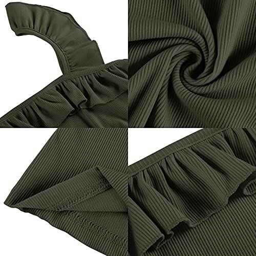 Army Green Ruffle Strap Sleeveless Tank Top