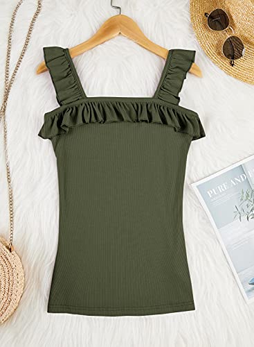 Army Green Ruffle Strap Sleeveless Tank Top