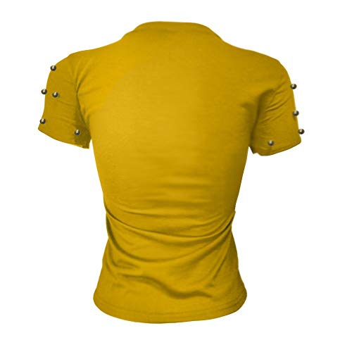 PESION Women's Yellow Sequined Graphic Tee, X-Large