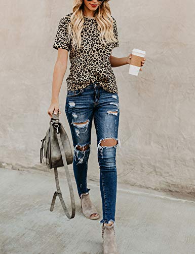 BMJL Women's Casual Leopard Print Short Sleeve Top