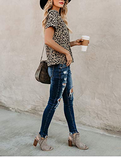 BMJL Women's Casual Leopard Print Short Sleeve Top