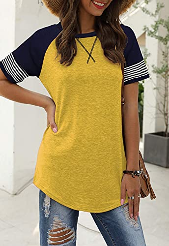 Adibosy Women's Casual Striped Color Block Tunic