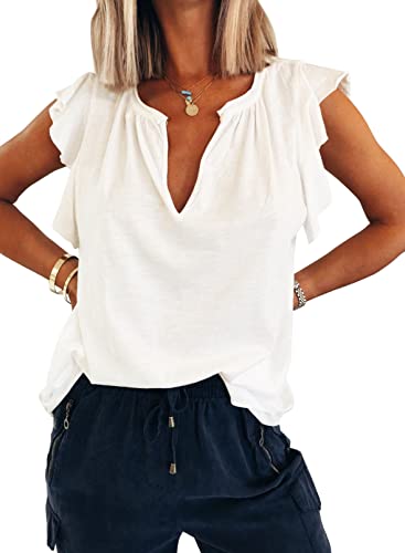 Women's Summer Ruffle Cap Sleeve V-Neck Top